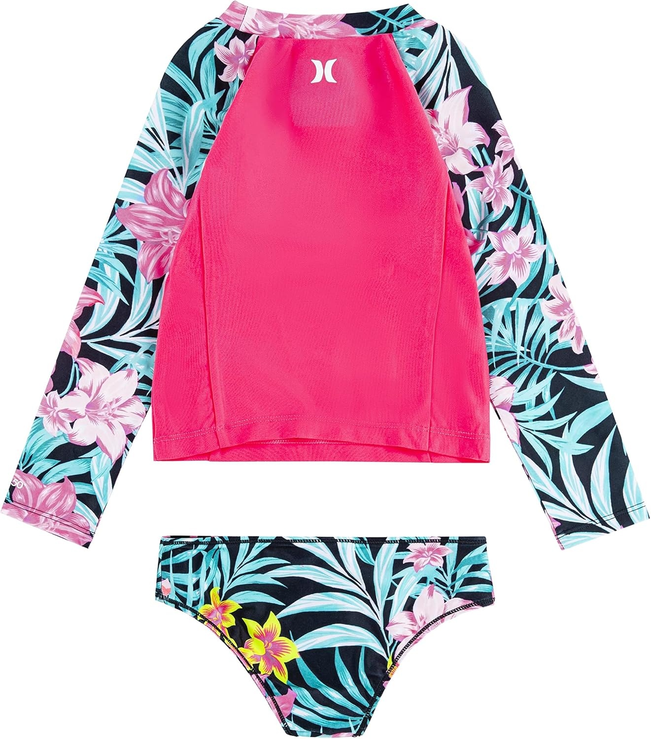 Hurley Girls Two-piece Rashguard Set (Big Kid)(Black/Hyper Pink)