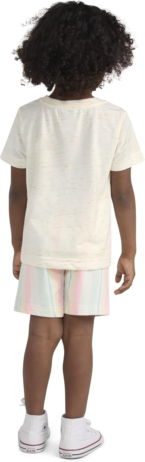 Hurley Baby and Toddler Boys’ Soft Basic Cloud Slub T-Shirt and Shorts 2-Piece Outfit Set(Pale Ivory/Multi Stripe)