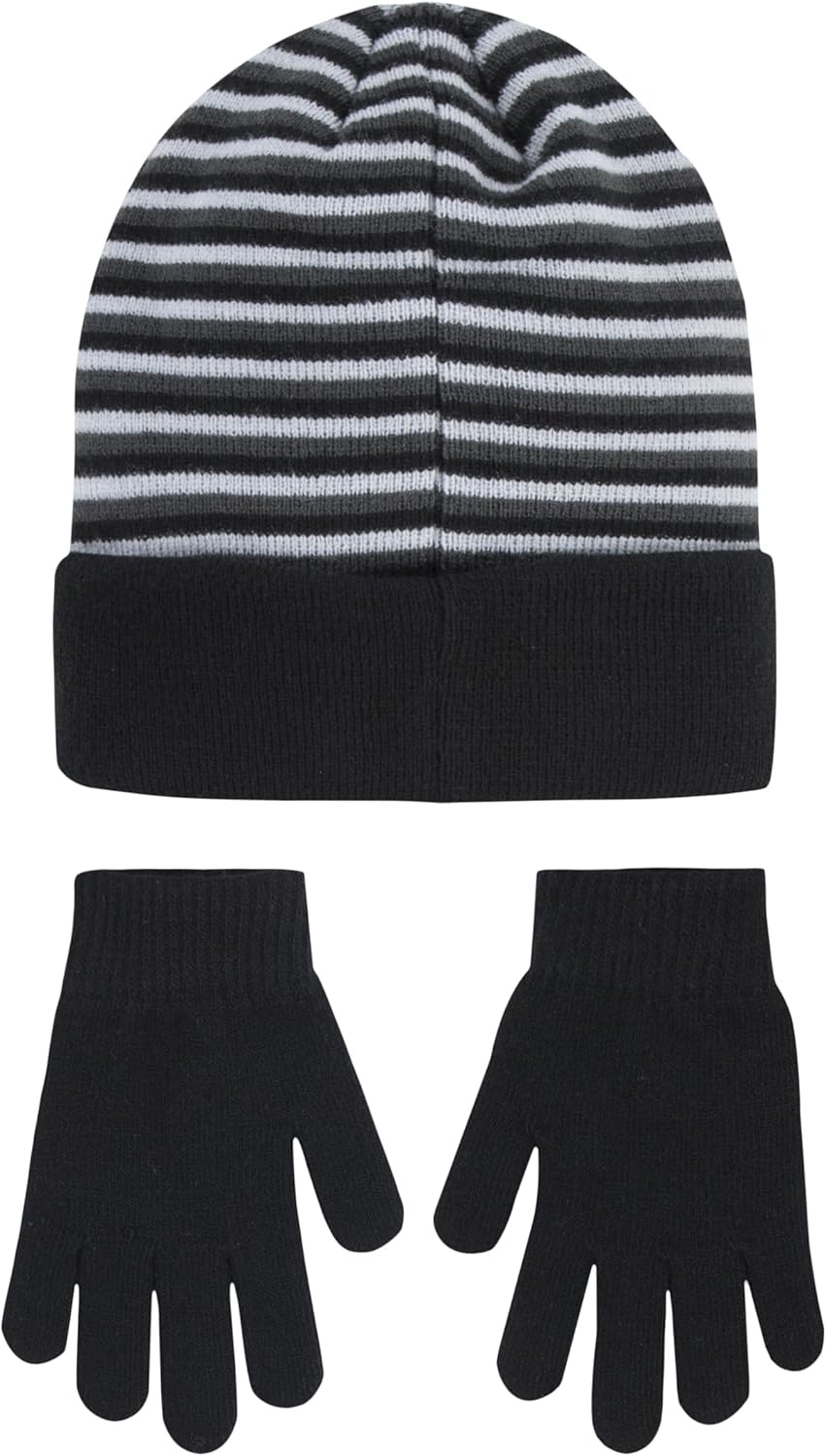 Hurley Kids’ Beanie and Glove Set(Black Striped)