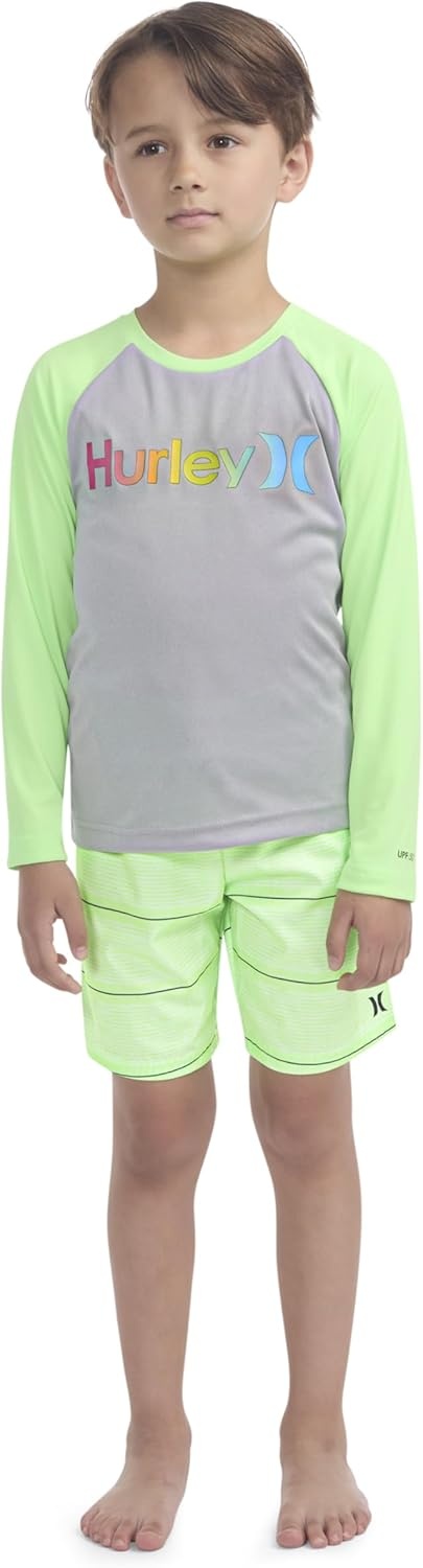Hurley Boys’ Baby and Toddler Boys’ Swim Suit 2-piece Outfit Set(Flash Lime)