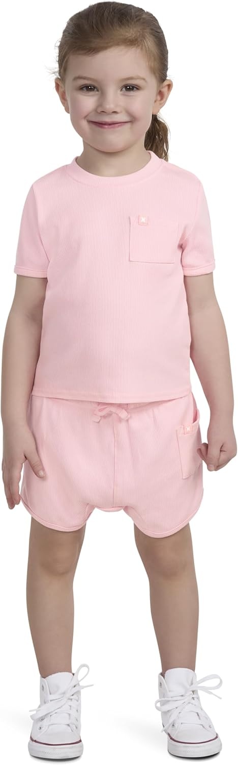 Hurley Baby Boys’ And Toddler Rib Knit T-shirt and Shorts 2-piece Outfit Set(Sunkissed Melon)