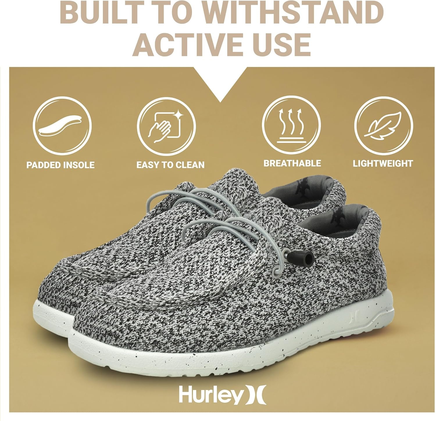 Hurley Kids Elastic Lace Loafers, Canvas Shoes for Boys & Girls – Comfortable, Durable, Stylish – Kid’s Fashion Sneakers, Wide Toe Shoes for Everyday Wear(Grey Black Multi)