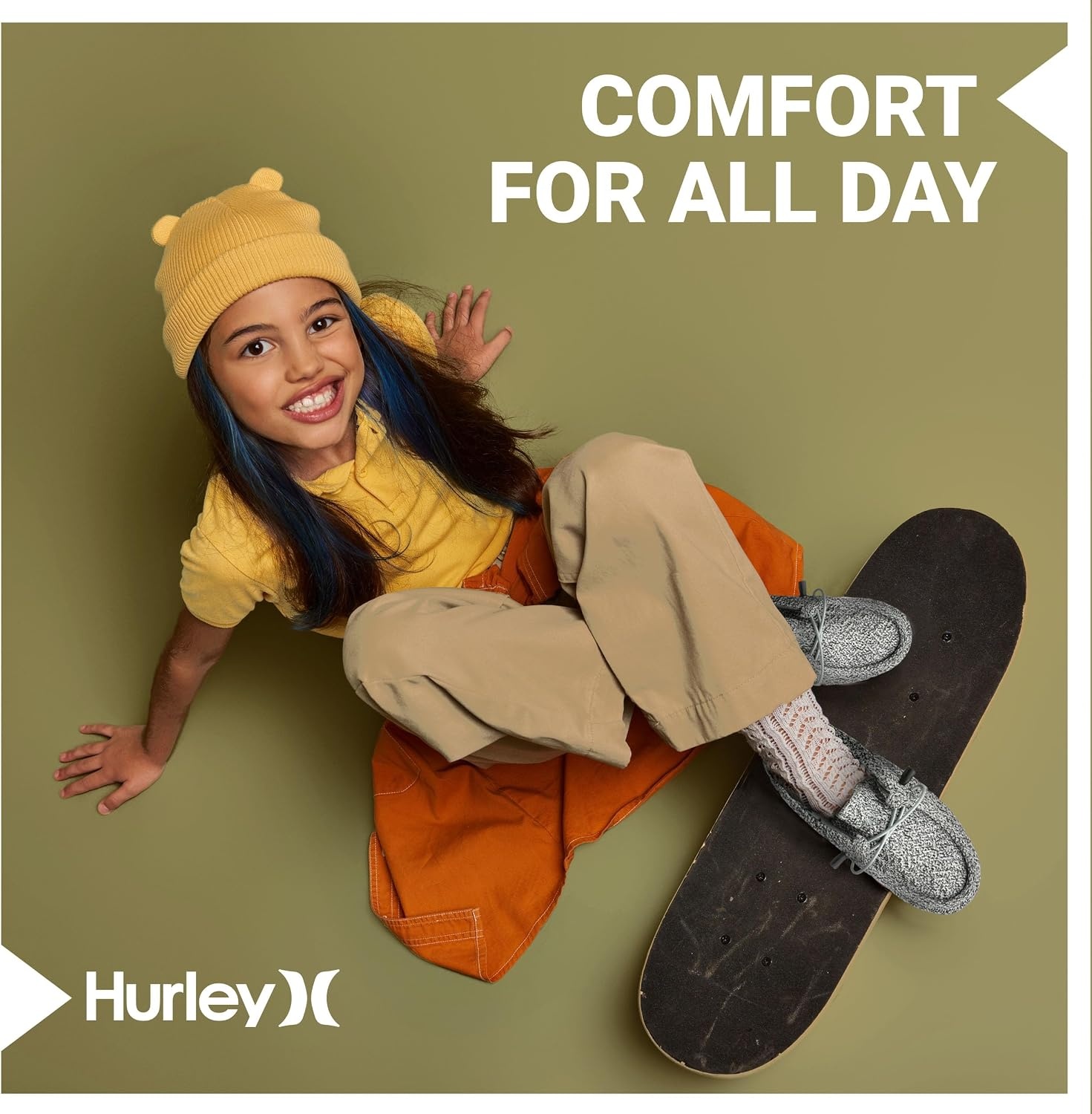 Hurley Kids Elastic Lace Loafers, Canvas Shoes for Boys & Girls – Comfortable, Durable, Stylish – Kid’s Fashion Sneakers, Wide Toe Shoes for Everyday Wear(Grey Black Multi)