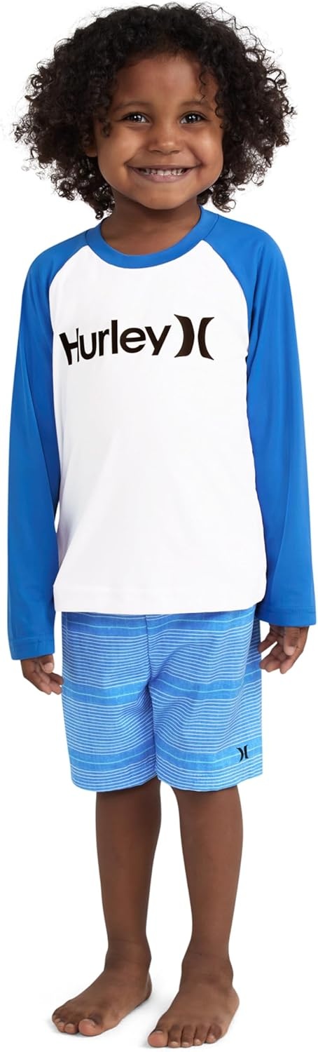Hurley Boys’ Baby and Toddler Boys’ Swim Suit 2-piece Outfit Set(Fountain Blue)