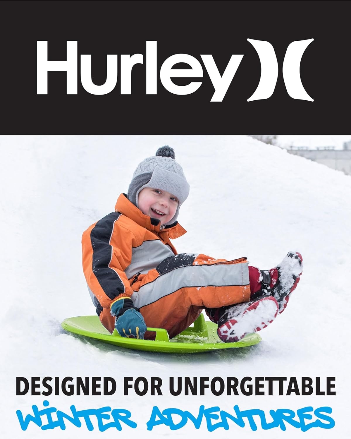 Hurley Winter Disc Sled – Cold-Resistant Heavy Duty Plastic Outdoor Snow Saucer Sled with Grip Handles for Kids and Adults