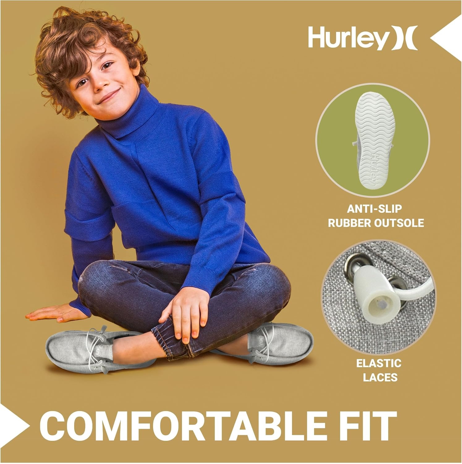 Hurley Kids Elastic Lace Loafers, Canvas Shoes for Boys & Girls – Comfortable, Durable, Stylish – Kid’s Fashion Sneakers, Wide Toe Shoes for Everyday Wear(Grey Multi)