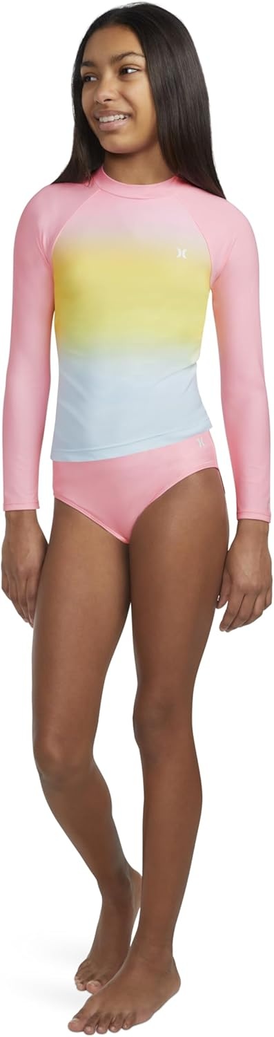Hurley Girls Two-piece Rashguard Set (Big Kid)(Pink Flamingo)