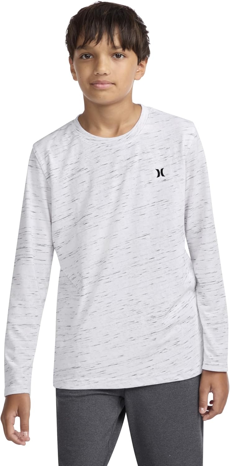Hurley Boys’ Boys’ Long Sleeve Soft Cloud Slub T-Shirt(Black/White)