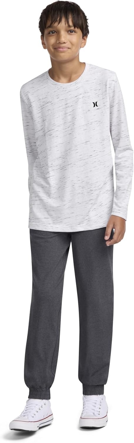 Hurley Boys’ Boys’ Long Sleeve Soft Cloud Slub T-Shirt(Black/White)