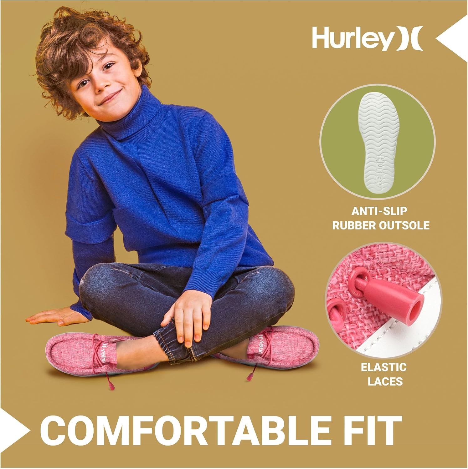 Hurley Kids Elastic Lace Loafers, Canvas Shoes for Boys & Girls – Comfortable, Durable, Stylish – Kid’s Fashion Sneakers, Wide Toe Shoes for Everyday Wear(Pink/Strips)