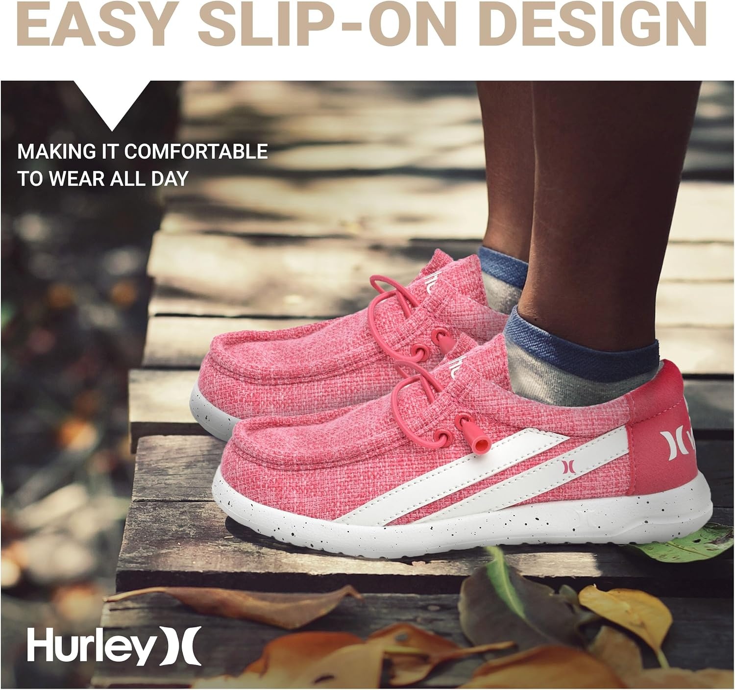 Hurley Kids Elastic Lace Loafers, Canvas Shoes for Boys & Girls – Comfortable, Durable, Stylish – Kid’s Fashion Sneakers, Wide Toe Shoes for Everyday Wear(Pink/Strips)
