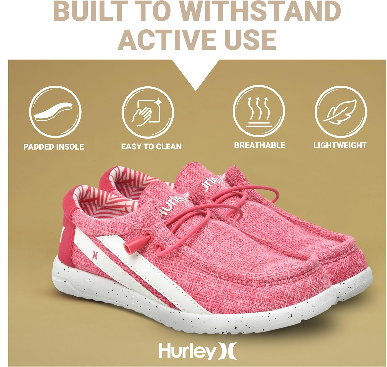 Hurley Kids Elastic Lace Loafers, Canvas Shoes for Boys & Girls – Comfortable, Durable, Stylish – Kid’s Fashion Sneakers, Wide Toe Shoes for Everyday Wear(Pink/Strips)