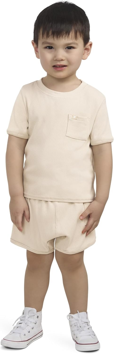 Hurley Baby Boys’ And Toddler Rib Knit T-shirt and Shorts 2-piece Outfit Set(Rattan)