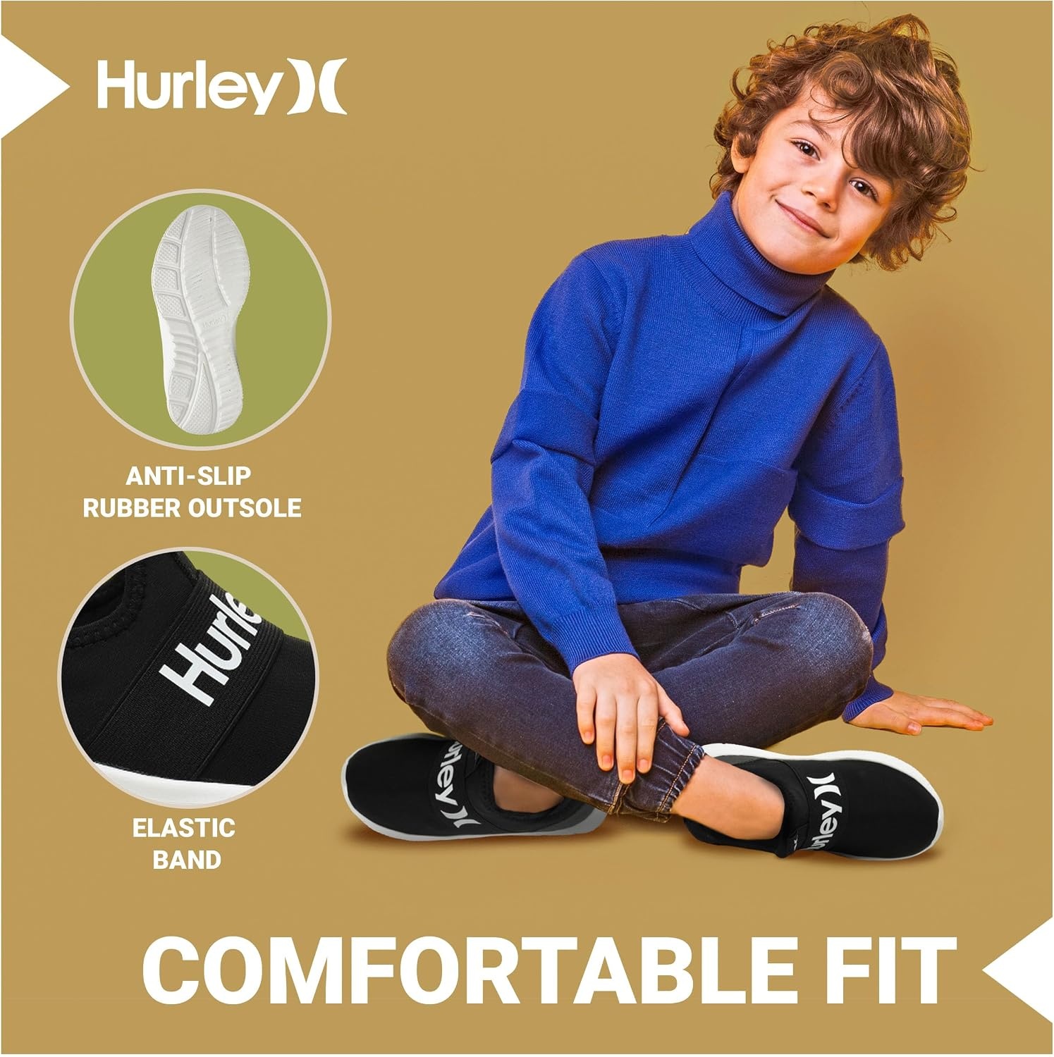 Hurley Kids Camby Lightweight Slip-on Sneakers, Walking, Basketball, Tennis, Running Shoes for Kids, Breathable Slip On Sports Shoes for Boys & Girls, with Padded Insole & Non-Slip Rubber Outsole(Black)