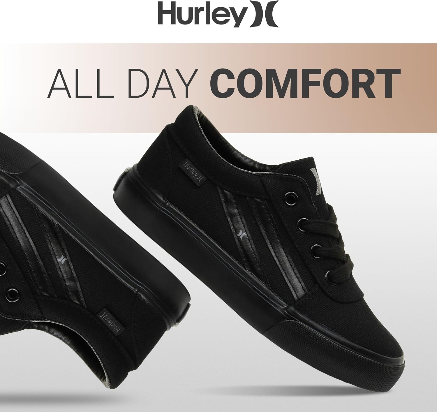 Hurley Boardy Kids Lace Up Canvas Sneakers – Low Cut Skateboarding Shoes for Kids, Sports Shoes for Boys and Girls(Black)