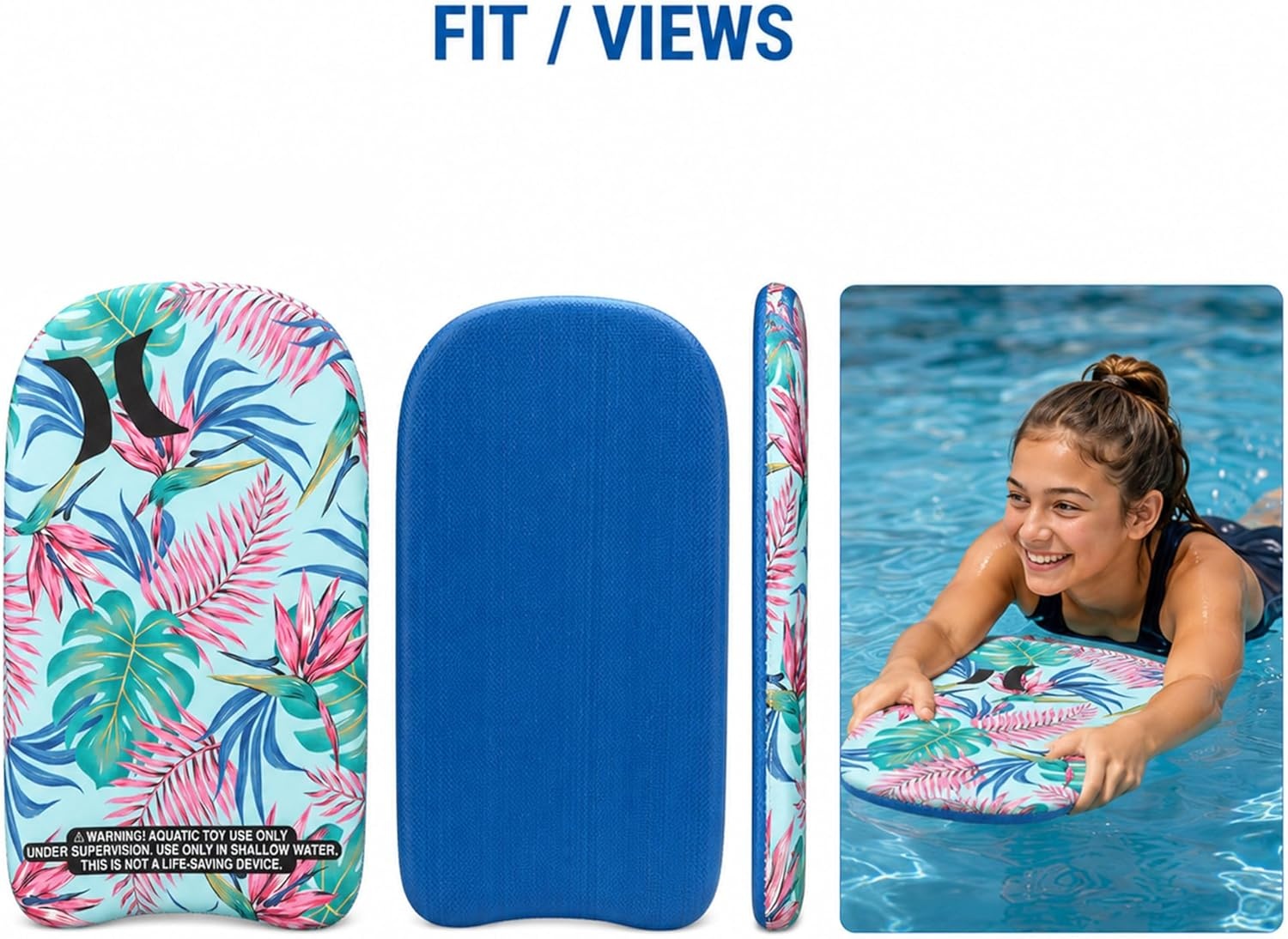 Hurley Kids Kickboard – Swim Training Kickboard for Kids, Swimming Pool Floats and Exercise Equipment for Boys and Girls (18 Inches)(Floral/Blue)