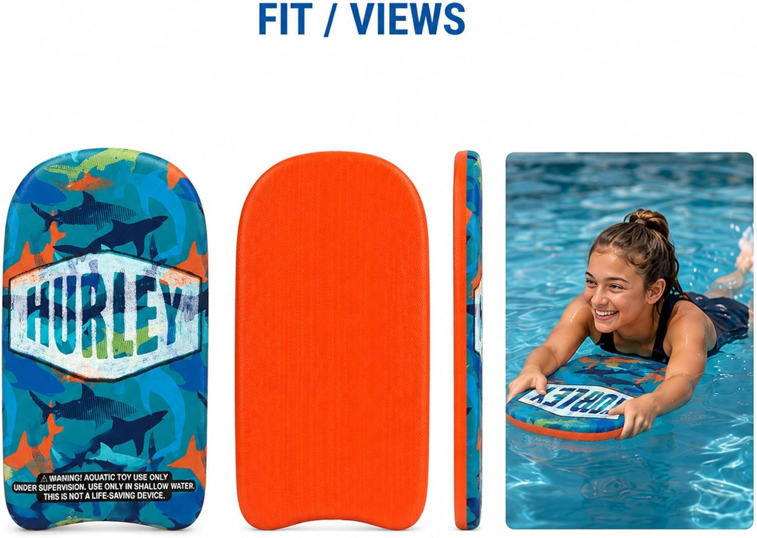Hurley Kids Kickboard – Swim Training Kickboard for Kids, Swimming Pool Floats and Exercise Equipment for Boys and Girls (18 Inches)(Blue Sharks)