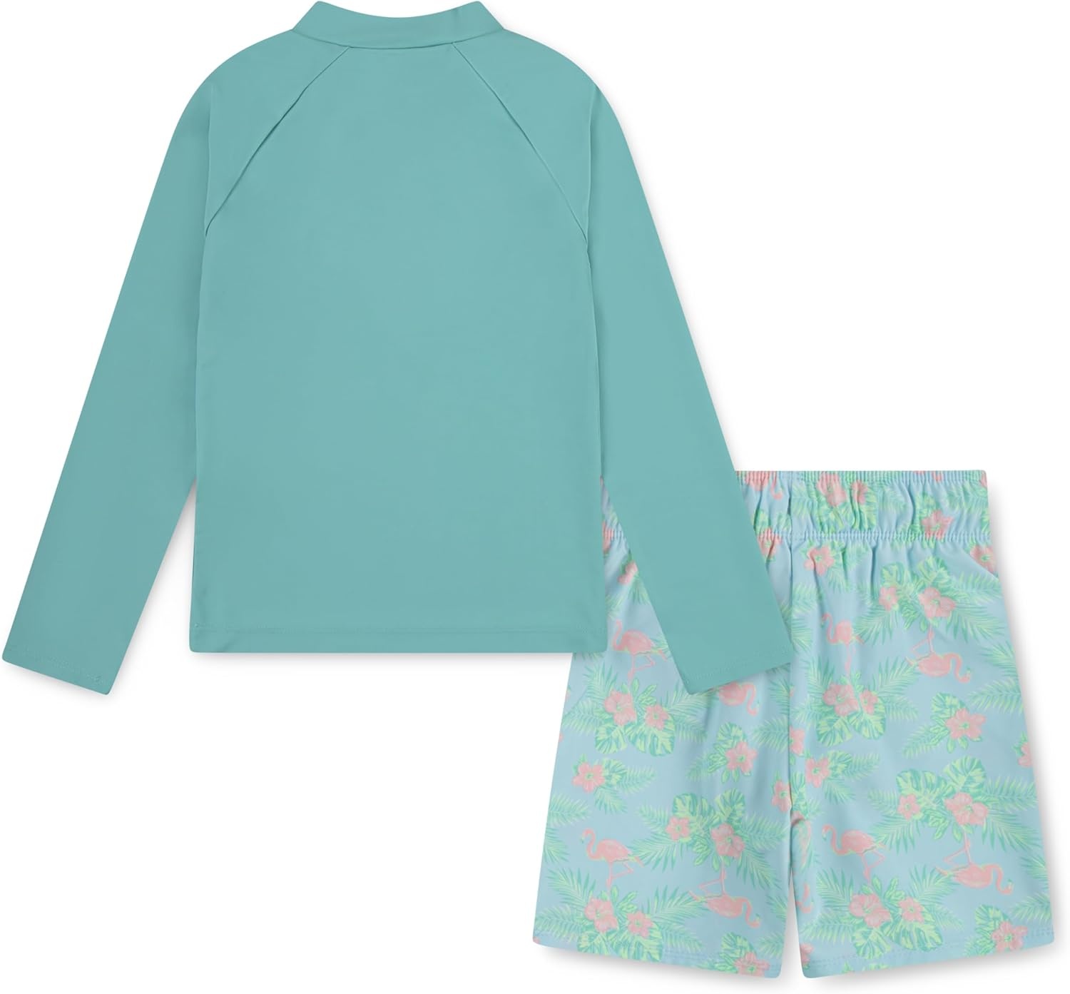 Hurley Unisex Kids Baby and Toddler Boys’ Long Sleeve Rash Guard Swim Suit 2-piece Outfit Set(Green/Flamingo)