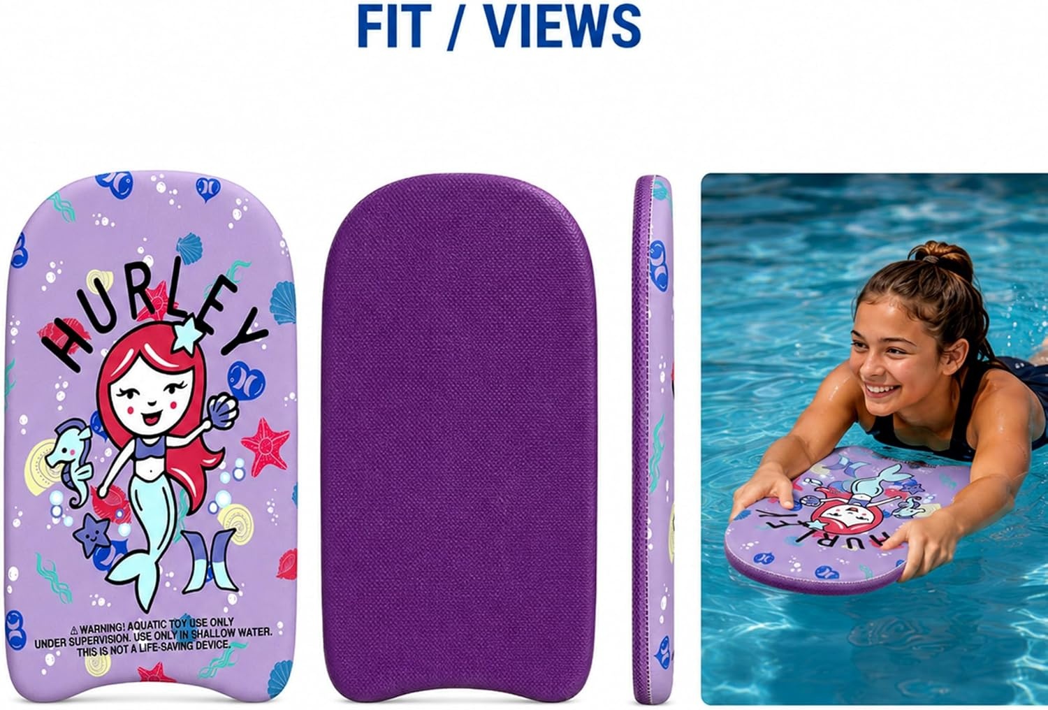 Hurley Kids Kickboard – Swim Training Kickboard for Kids, Swimming Pool Floats and Exercise Equipment for Boys and Girls (18 Inches)(Mermaid/Purple)