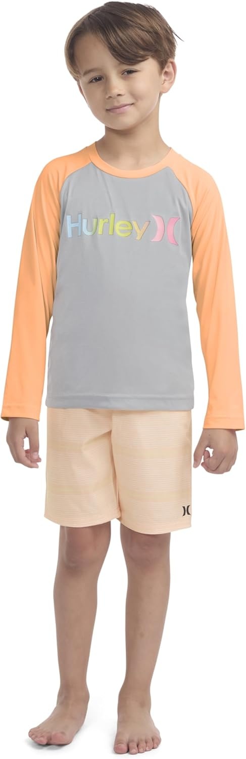 Hurley Boys’ Baby and Toddler Boys’ Swim Suit 2-piece Outfit Set(Faded Mango)