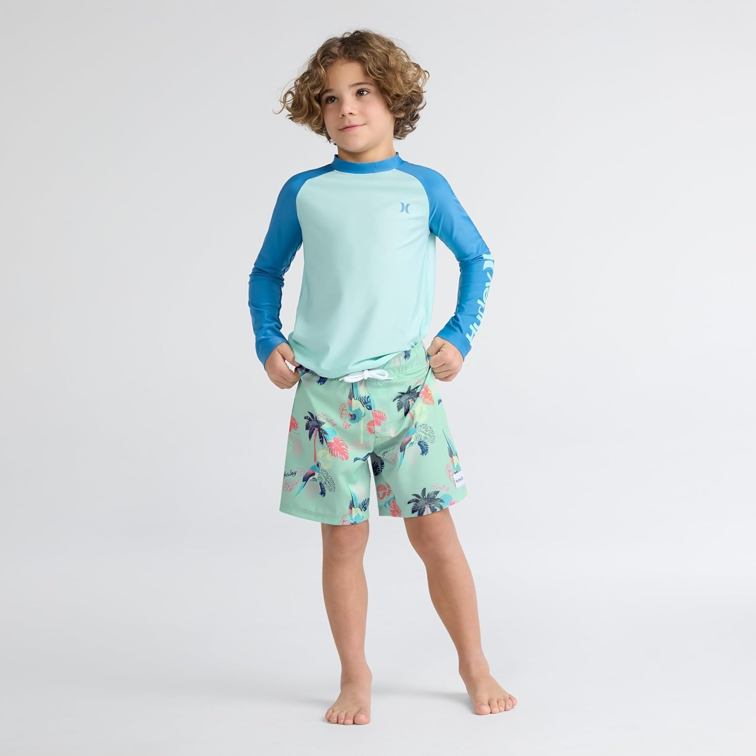 Hurley Boys’ Pull on Swim Trunks(Jelly Mint Parrot)