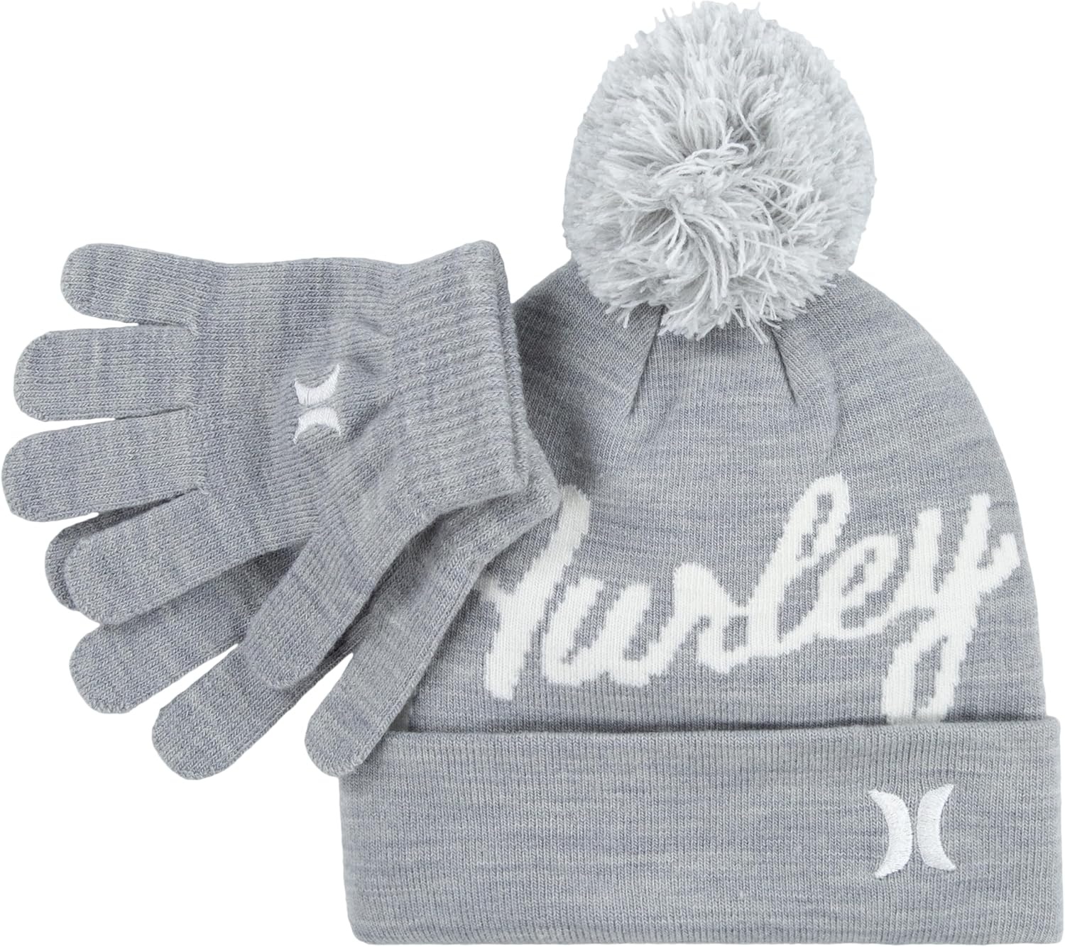 Hurley Kids’ Beanie and Glove Set(Grey Heather/White)