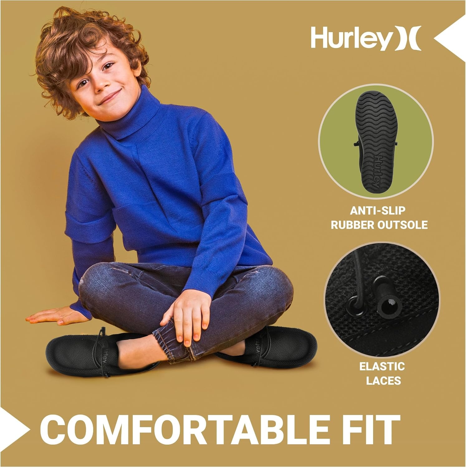 Hurley Kids Elastic Lace Loafers, Canvas Shoes for Boys & Girls – Comfortable, Durable, Stylish – Kid’s Fashion Sneakers, Wide Toe Shoes for Everyday Wear(Black/Strips)