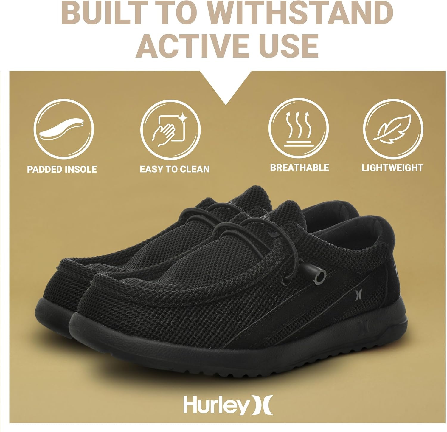 Hurley Kids Elastic Lace Loafers, Canvas Shoes for Boys & Girls – Comfortable, Durable, Stylish – Kid’s Fashion Sneakers, Wide Toe Shoes for Everyday Wear(Black/Strips)