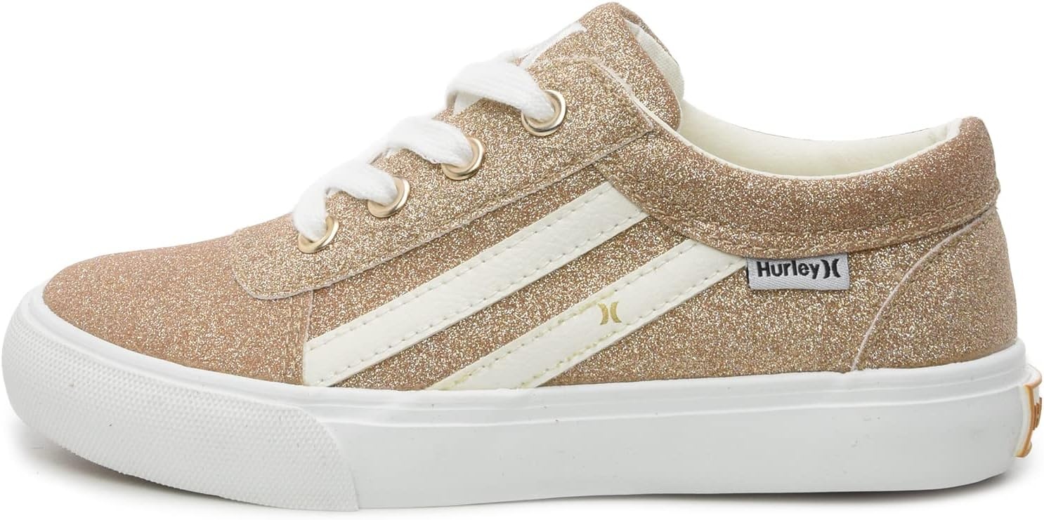 Hurley Boardy Kids Lace Up Canvas Sneakers – Low Cut Skateboarding Shoes for Kids, Sports Shoes for Boys and Girls(Gold Glitter)