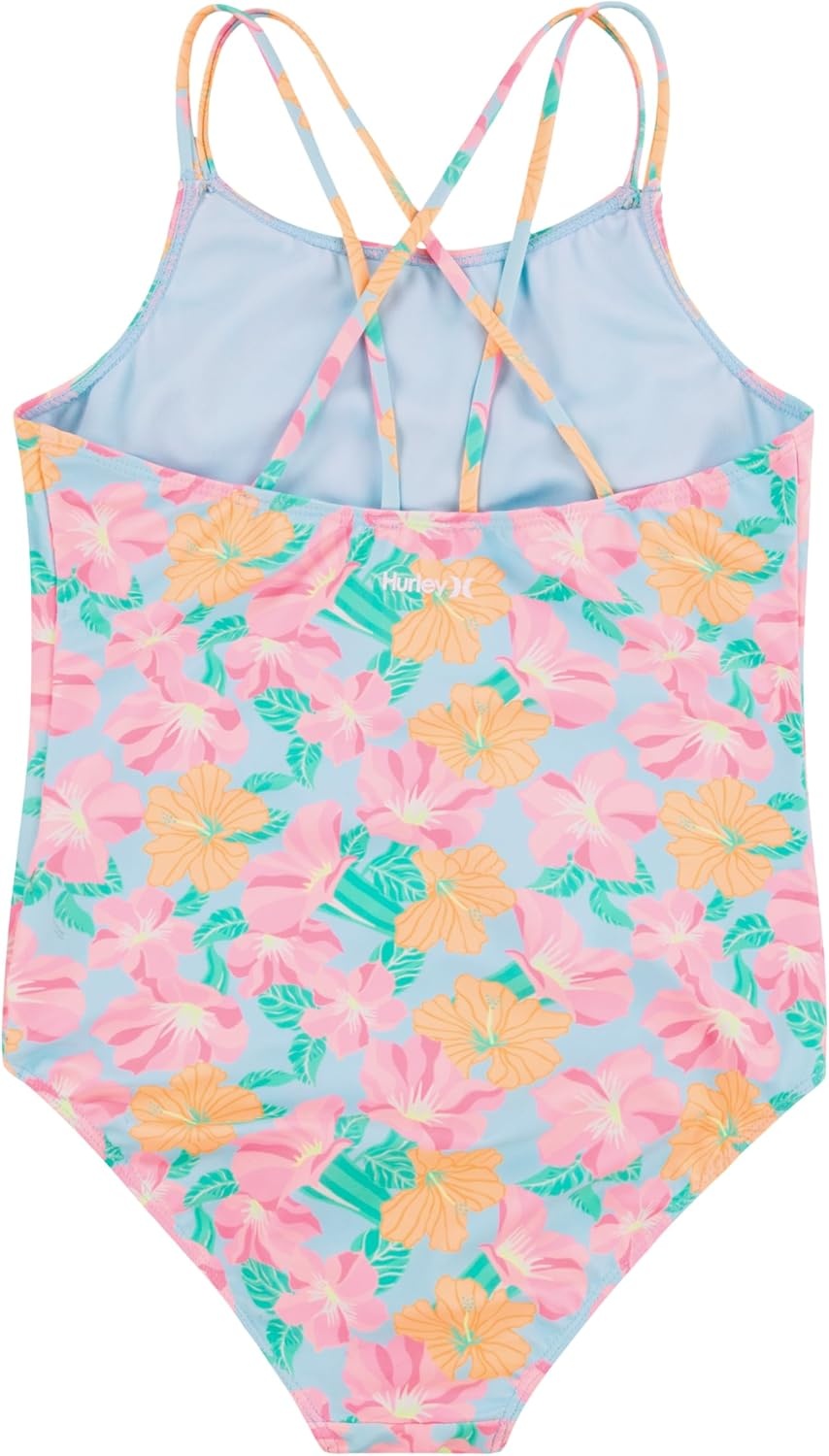 Hurley Girls’ One Piece Swimsuit(Blue Ice/Floral)