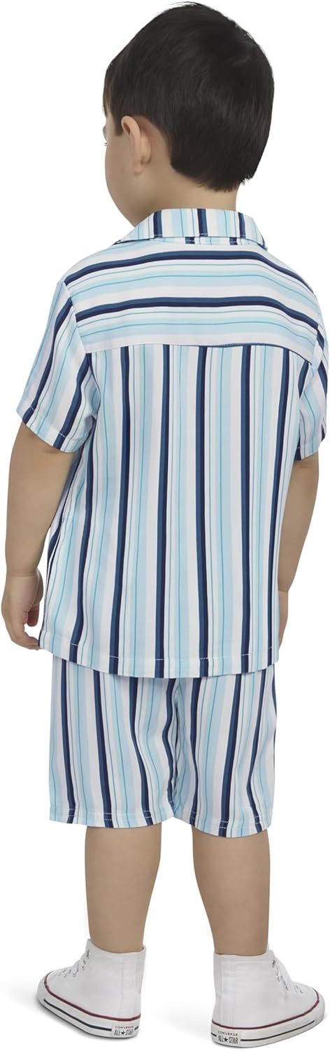 Hurley Baby and Toddler Boys’ Short Sleeve Button Up Shirt and Shorts 2-Piece Outfit Set(Dutch Blue Stripe)