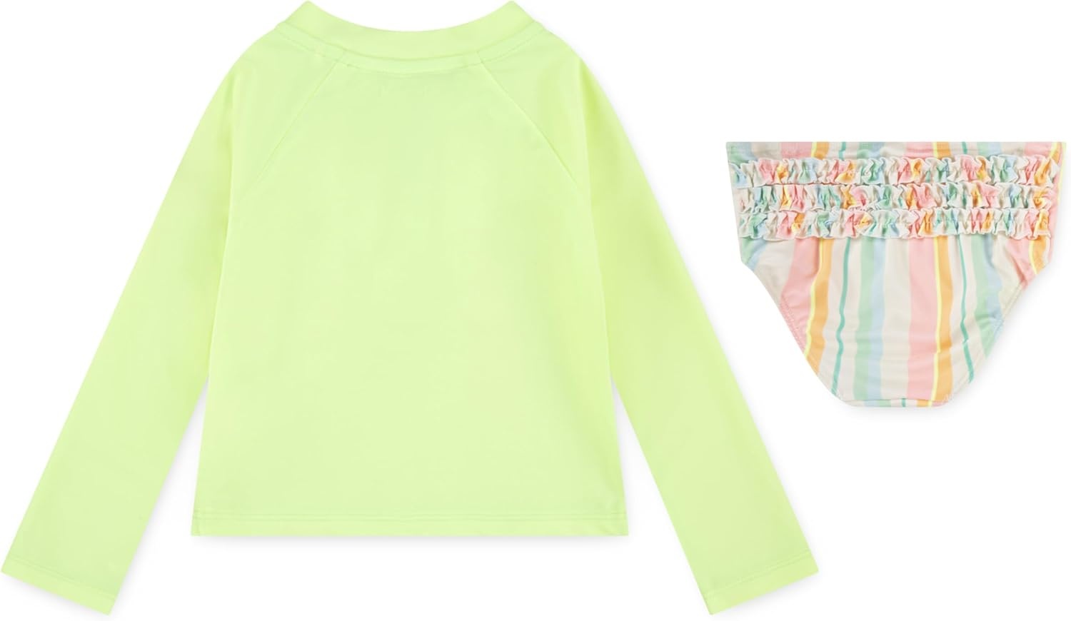 Hurley Baby and Toddler Girls’ Long Sleeve Rash Guard Swim Suit 2-Piece Outfit Set(Yellow/Pale Ivory Stripe)