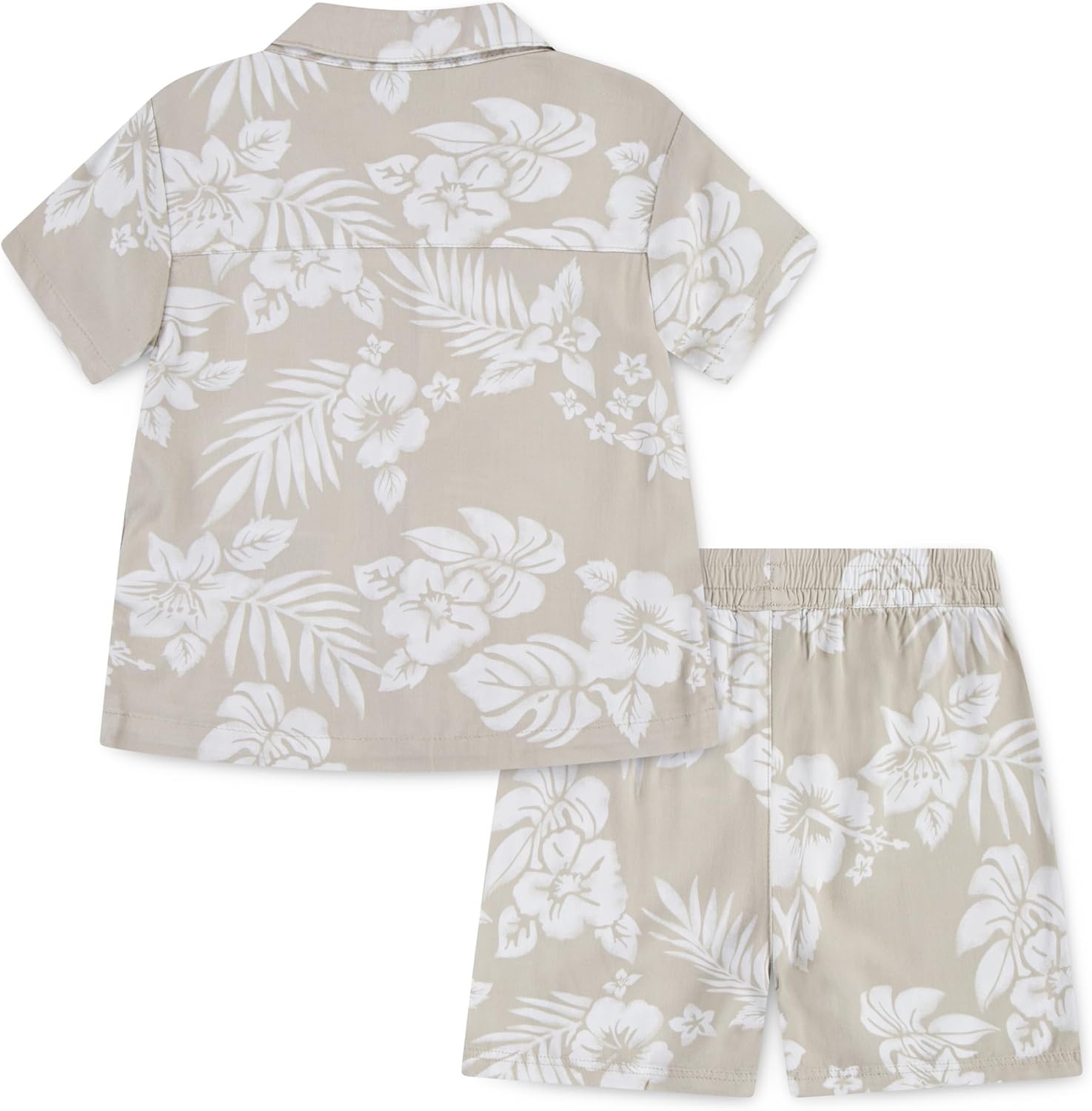 Hurley Baby and Toddler Boys’ Short Sleeve Button Up Shirt and Shorts 2-Piece Outfit Set(Rattan/White)