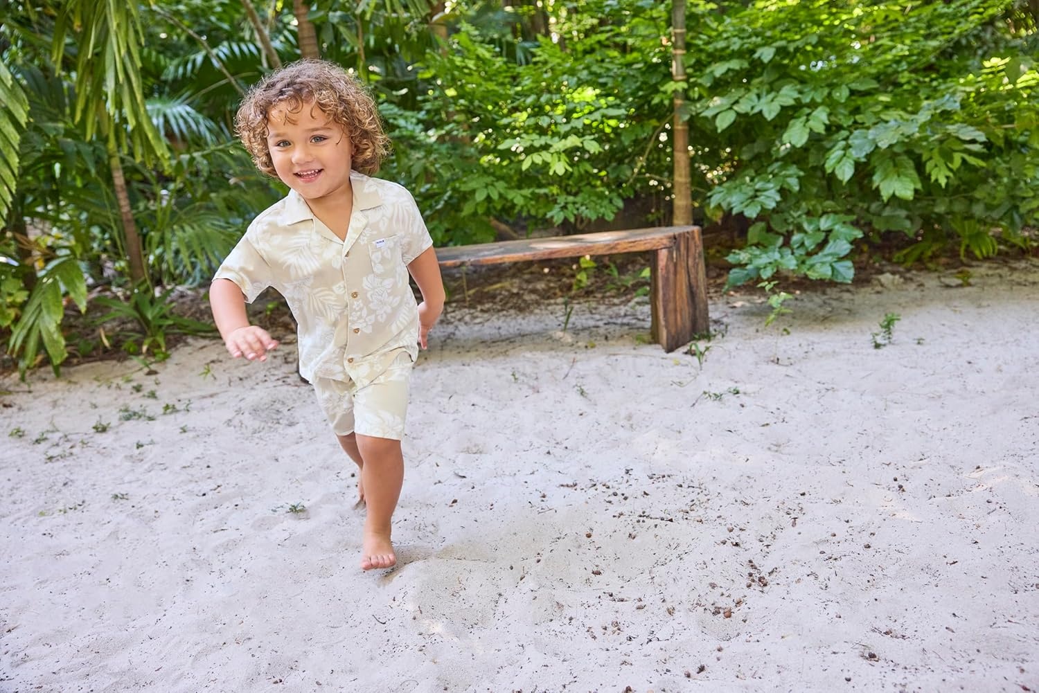 Hurley Baby and Toddler Boys’ Short Sleeve Button Up Shirt and Shorts 2-Piece Outfit Set(Rattan/White)