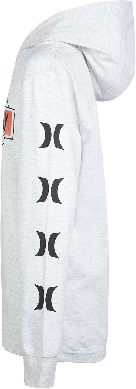Hurley boys Long Sleeve Hooded Graphic T-shirt(Birch Heather/Orange)