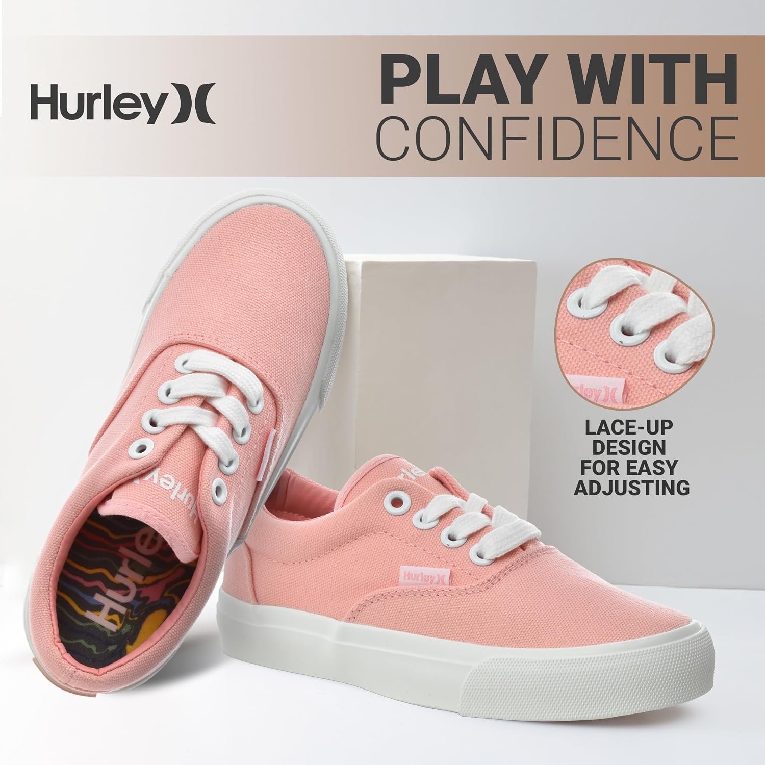 Hurley Marley Kids Lace Up Canvas Sneakers – Low Cut Skateboarding Shoes for Kids, Sports Shoes for Boys and Girls(Pink)