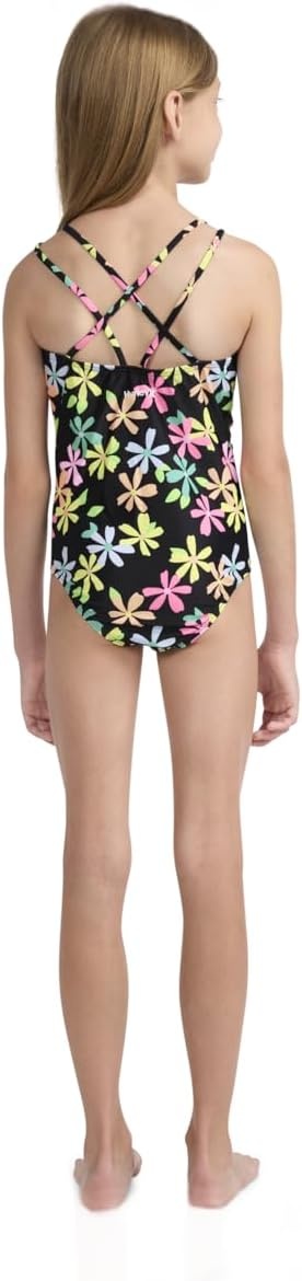 Hurley Girls’ Boyshort Tankini 2-piece Swimsuit(Black/Multi Floral)