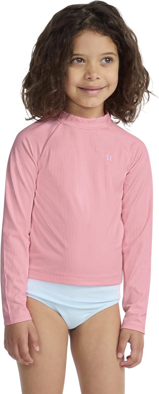 Hurley Girls’ Long Sleeve Rash Guard Shirt(Pink)