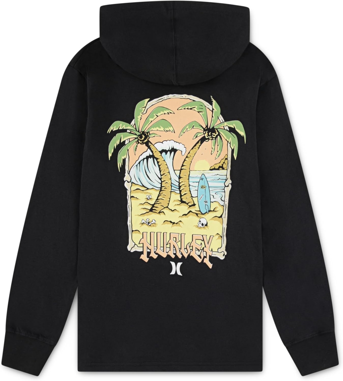 Hurley boys Long Sleeve Hooded Graphic T-shirt(Obsidian Black)