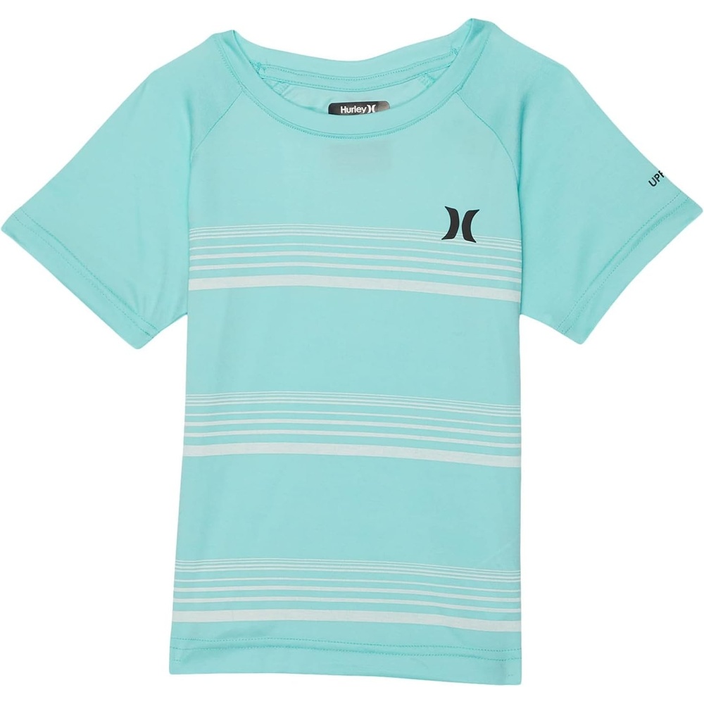 Hurley Boy’s Icon UPF 50+ Rash Guard Swim Shirt(Aurora Green/Stripe)
