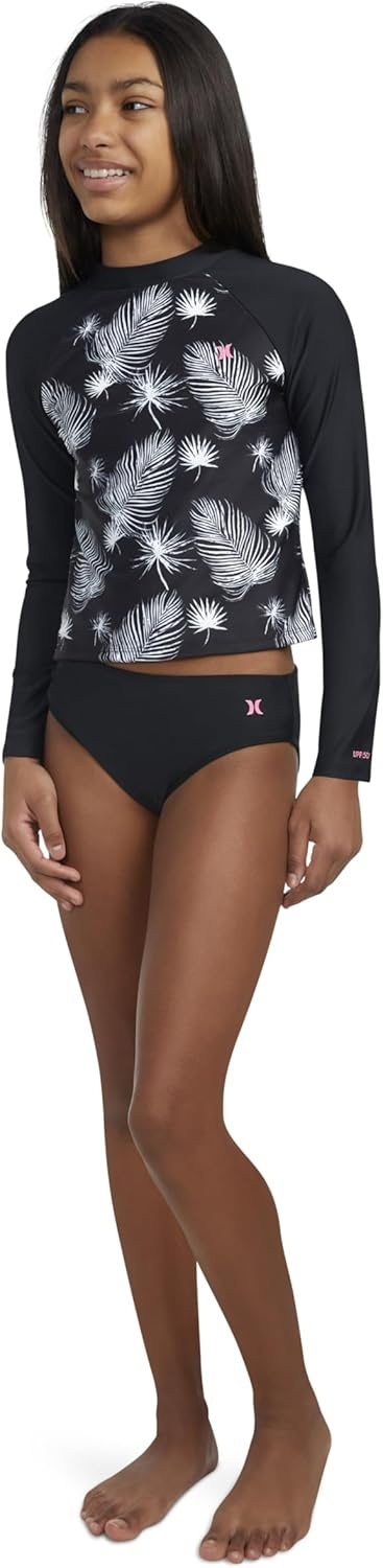 Hurley Girls Two-piece Rashguard Set (Big Kid)(Black/Sail)