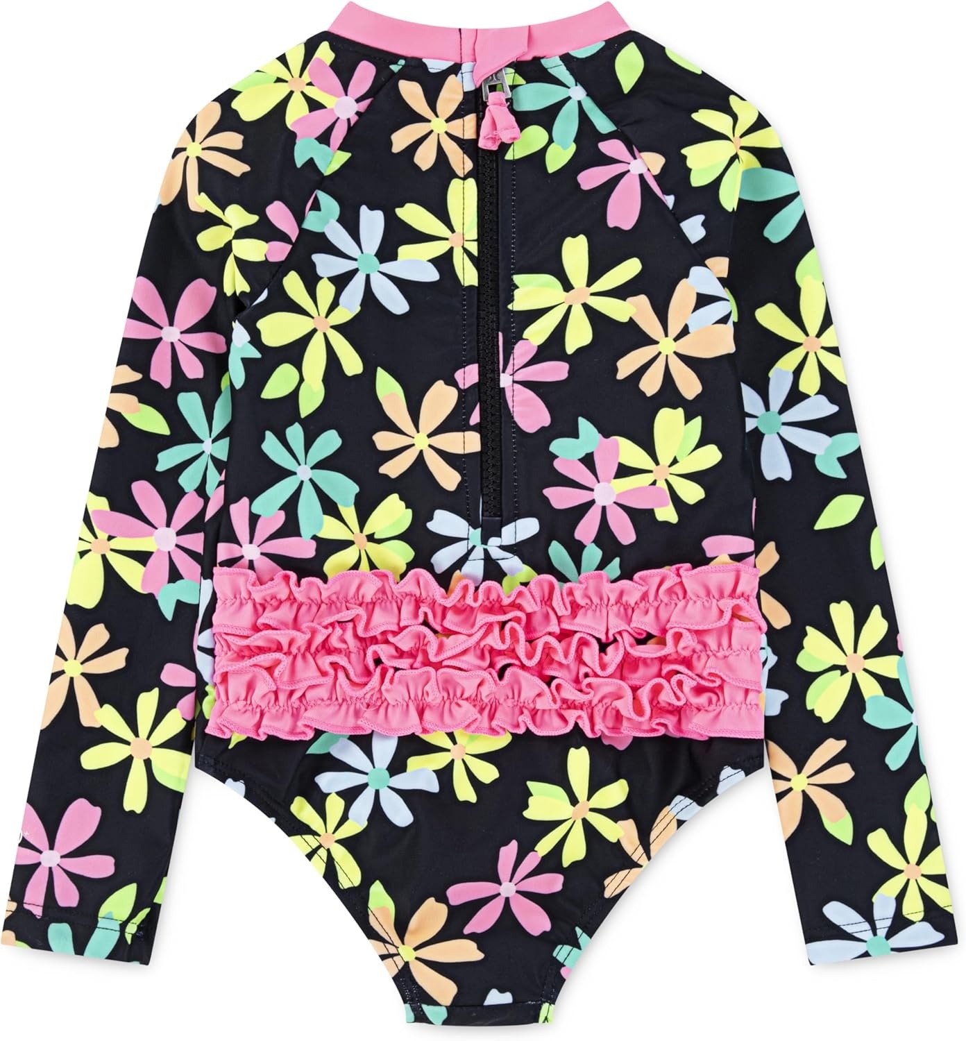 Hurley Baby-Girls Long Sleeve One Piece Rash Guard Swimsuit(Black/Multi Floral)