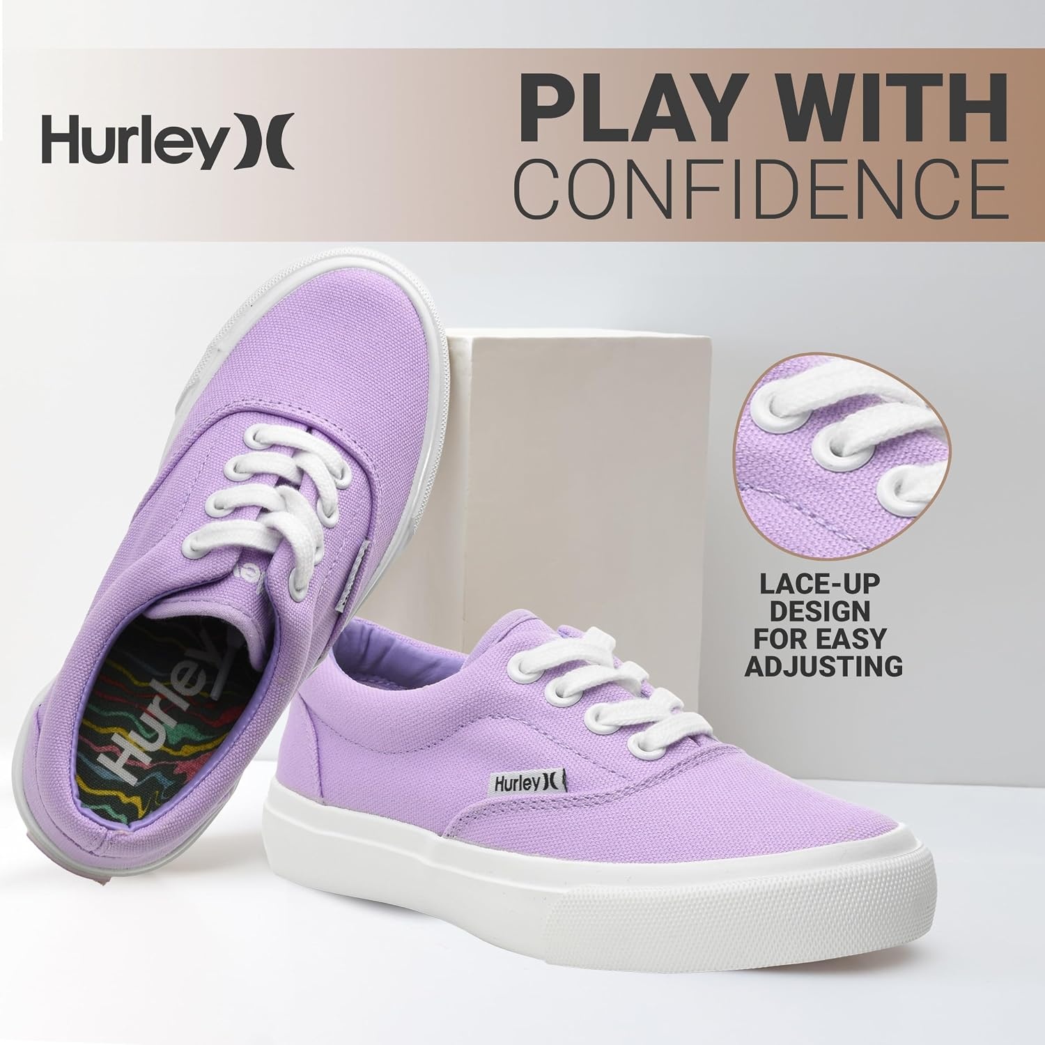 Hurley Marley Kids Lace Up Canvas Sneakers – Low Cut Skateboarding Shoes for Kids, Sports Shoes for Boys and Girls(Purple/White)