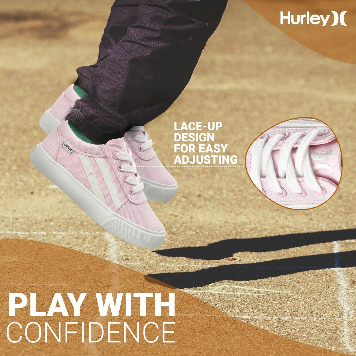Hurley Boardy Kids Lace Up Canvas Sneakers – Low Cut Skateboarding Shoes for Kids, Sports Shoes for Boys and Girls(Pink White)