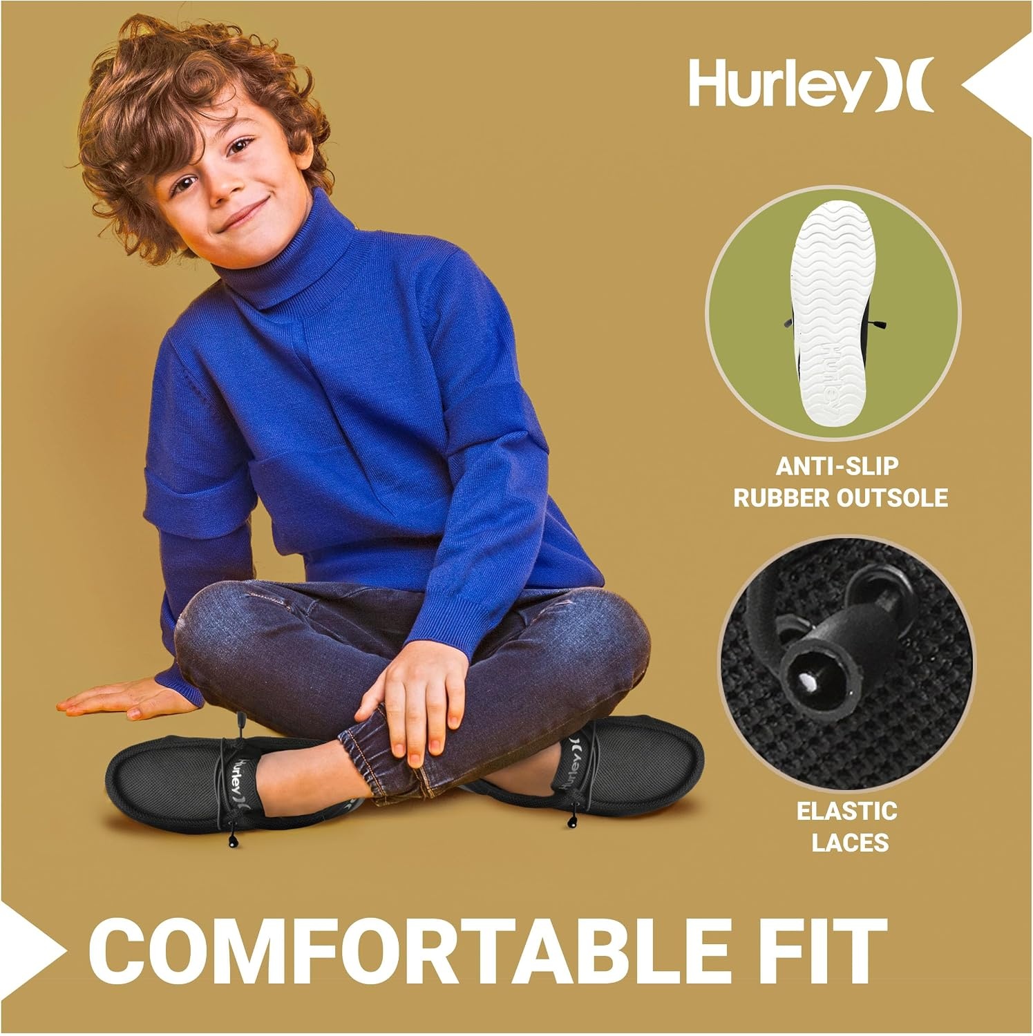 Hurley Kids Elastic Lace Loafers, Canvas Shoes for Boys & Girls – Comfortable, Durable, Stylish – Kid’s Fashion Sneakers, Wide Toe Shoes for Everyday Wear(Black/White)