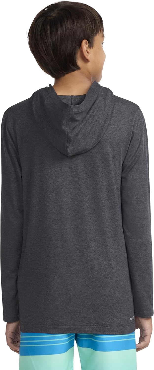 Hurley Boys’ Long Sleeve Hooded UPF 50+ Rash Guard Swim Shirt(Black Heather)