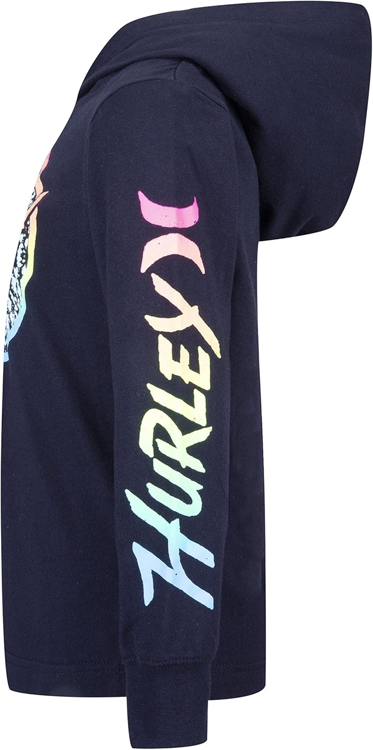 Hurley boys Long Sleeve Hooded Graphic T-shirt(Black/Multi)