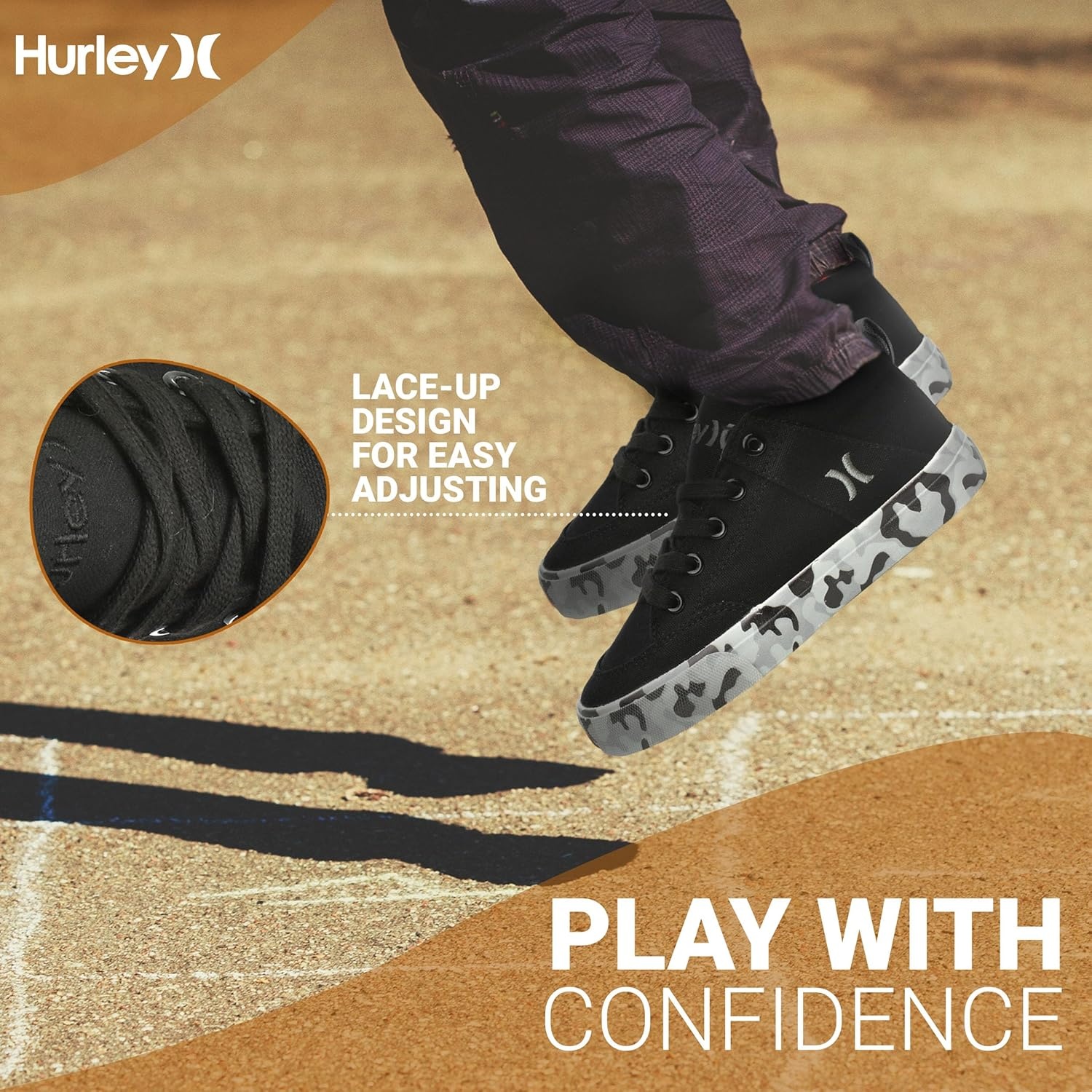 Hurley Roddy Kids High Top Skateboard Sneakers, Sports Shoes for Boys and Girls(Black Camo)