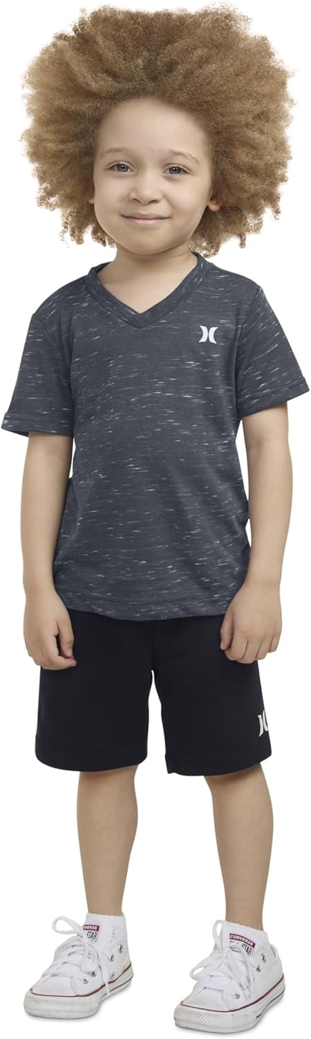 Hurley Baby and Toddler Boys’ Soft Basic Cloud Slub T-Shirt and Shorts 2-Piece Outfit Set(Carbon)