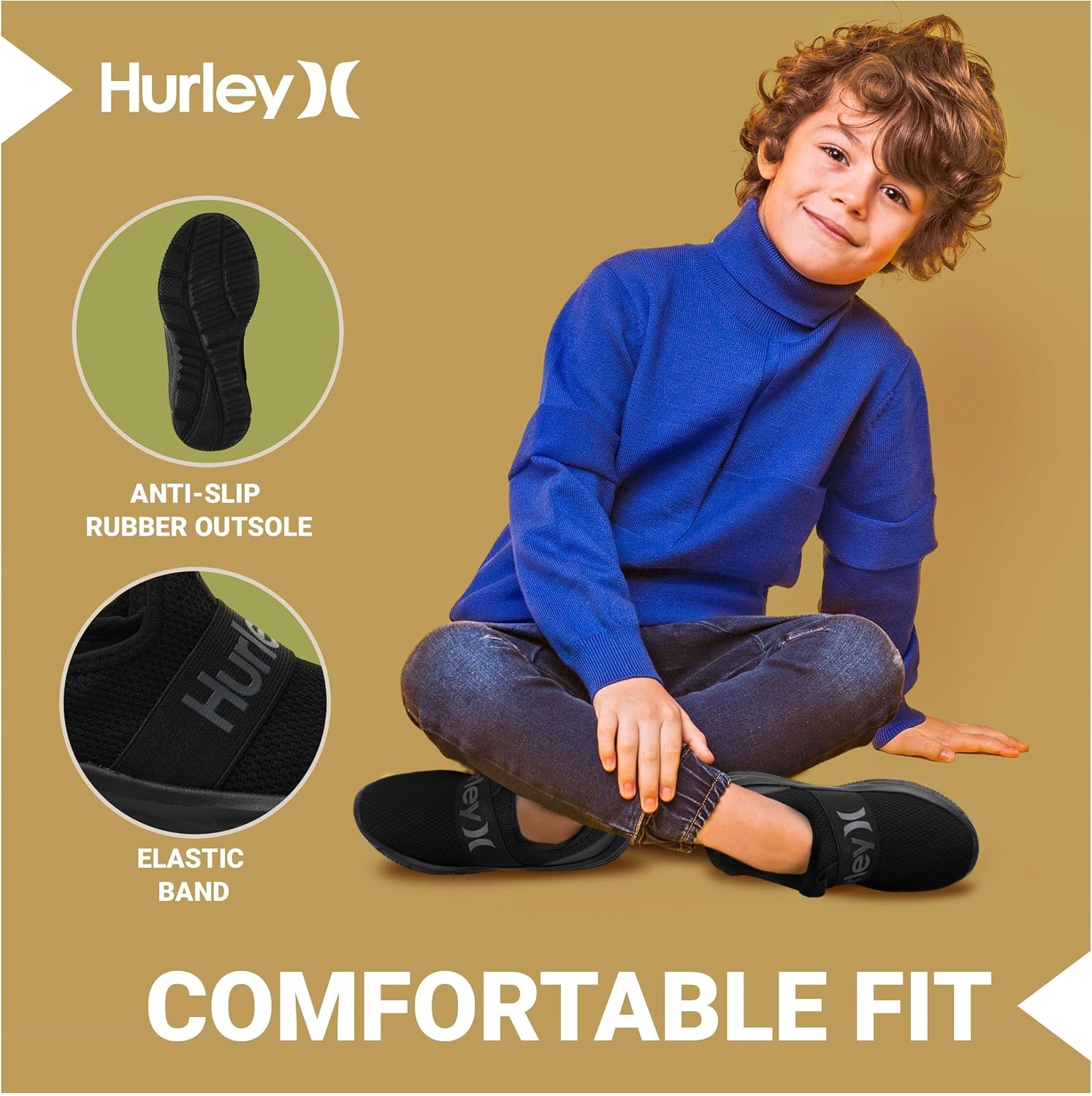 Hurley Kids Camby Lightweight Slip-on Sneakers, Walking, Basketball, Tennis, Running Shoes for Kids, Breathable Slip On Sports Shoes for Boys & Girls, with Padded Insole & Non-Slip Rubber Outsole(Black/Grey)